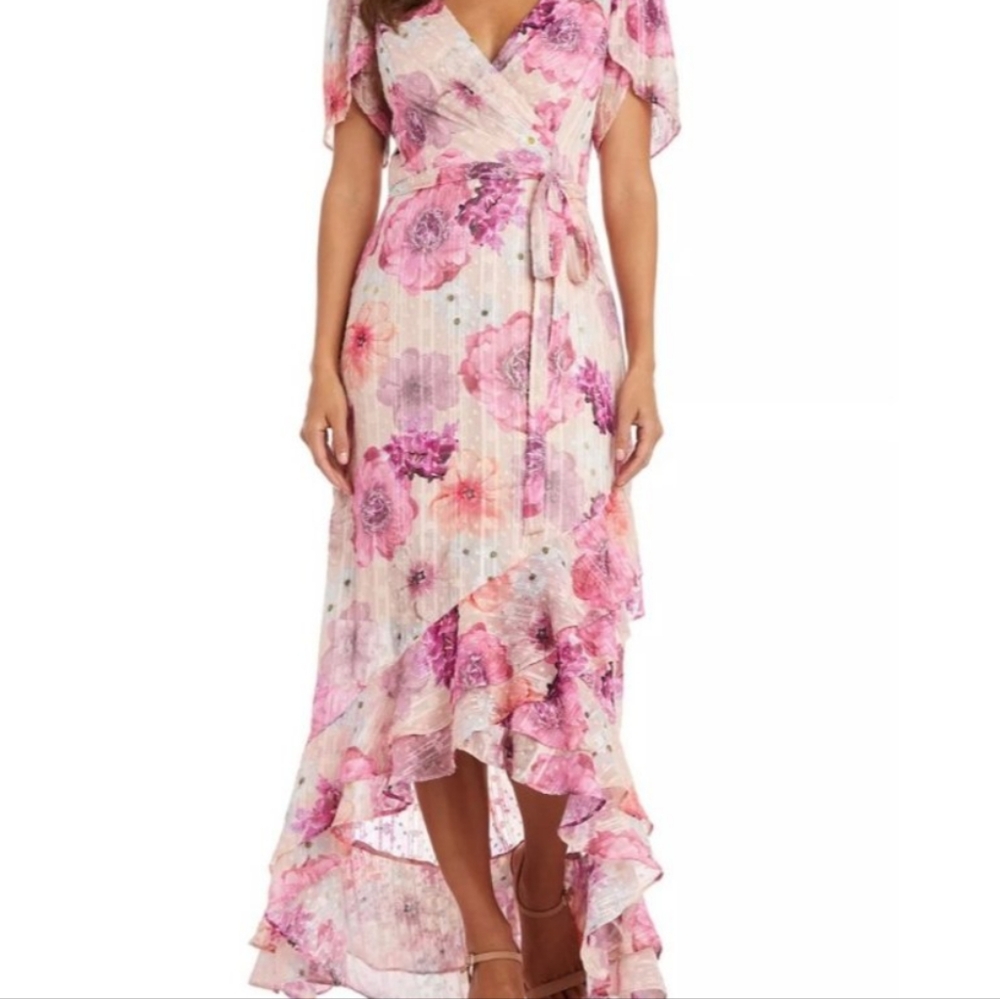 NIGHTWAY High-Low Ruffled Floral Print Formal Dress Size 6